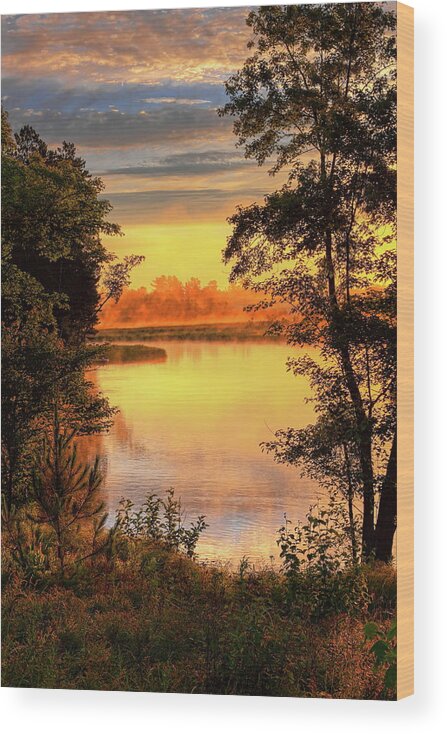Backwater Wood Print featuring the photograph Rhinelander Flowage Golden Sunrise by Dale Kauzlaric
