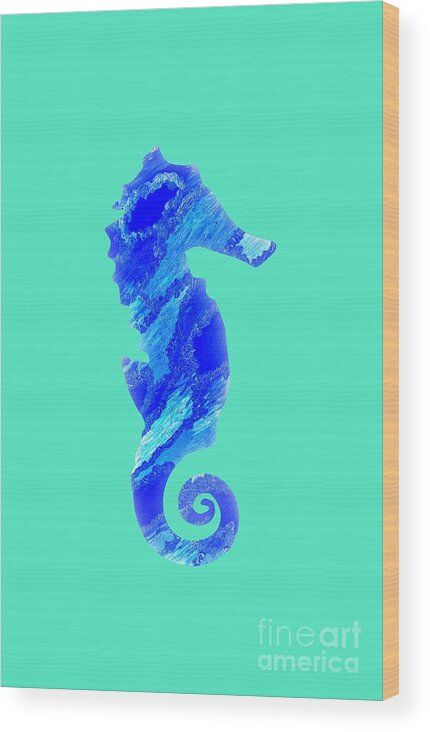 Seahorse Wood Print featuring the mixed media Right Facing Seahorse BT by Rachel Hannah