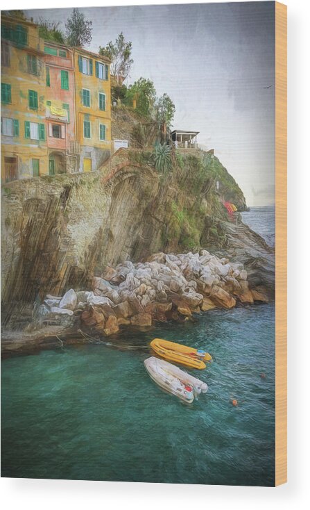 Cinque Terre 5terre Wood Print featuring the photograph Riomaggiore Cinque Terre Italy Morning Painterly by Joan Carroll