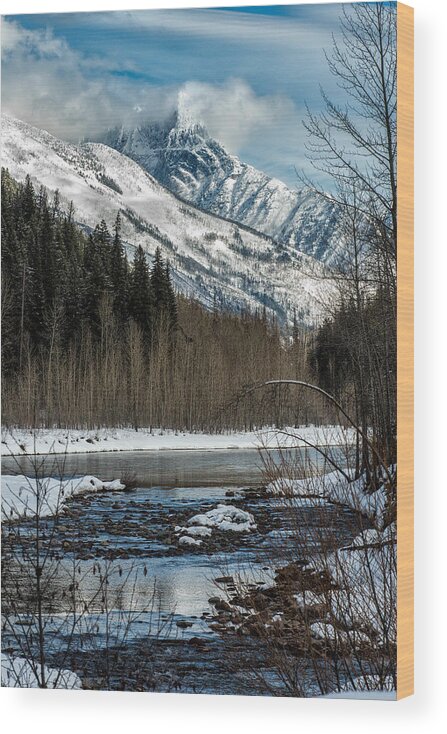 Mountains Wood Print featuring the photograph River to Peaks Glacier National park by Greg Wyatt