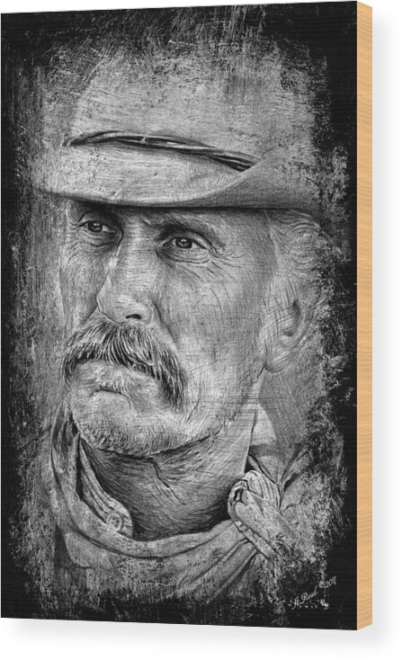 Robert Duvall Wood Print featuring the drawing Robert Duvall as Gus by Andrew Read