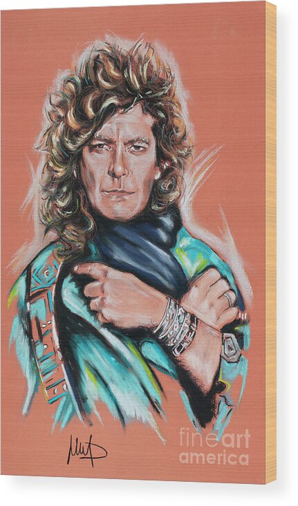Robert Plant Wood Print featuring the pastel Robert Plant by Melanie D