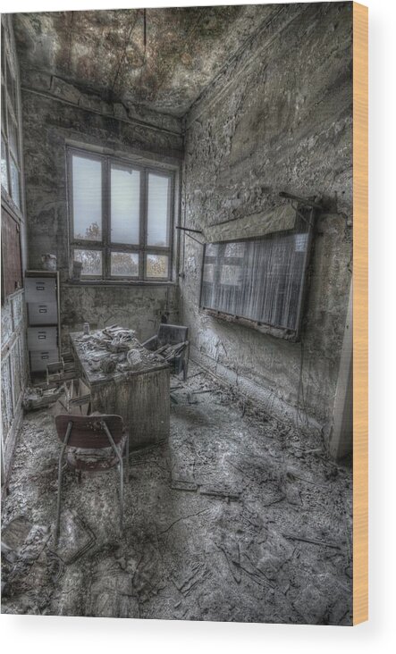 Urbex Wood Print featuring the digital art Rotten office by Nathan Wright