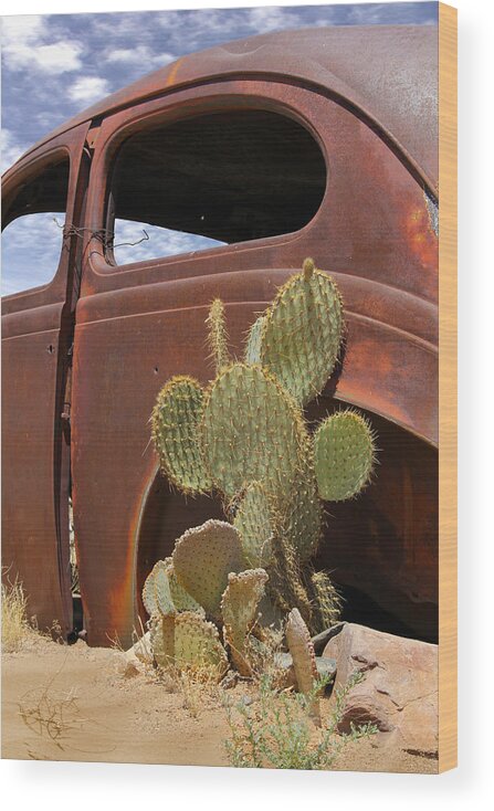Southwest Wood Print featuring the photograph Route 66 Cactus by Mike McGlothlen