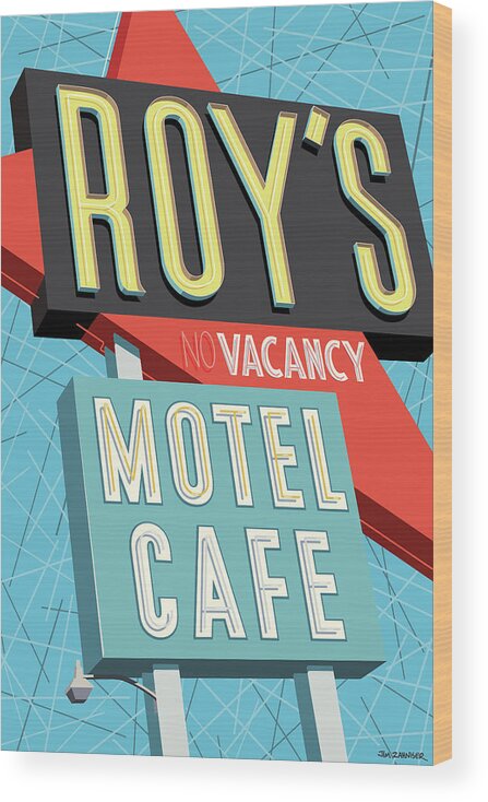 Pop Art Wood Print featuring the digital art Roy's Motel Cafe Pop Art by Jim Zahniser