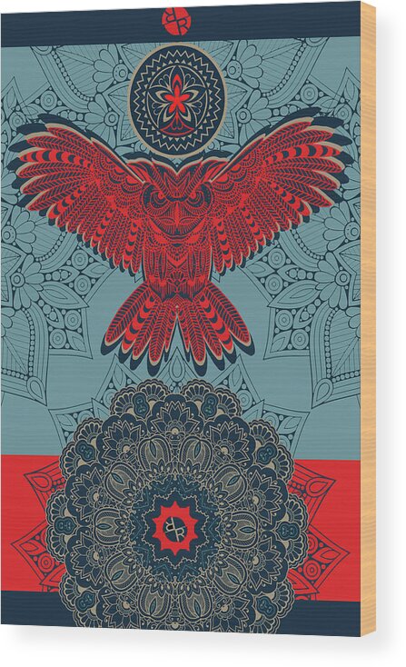 Owl Wood Print featuring the mixed media Rubino Spirit Owl by Tony Rubino