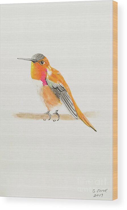 Rufous Hummingbird Wood Print featuring the painting Rufous hummingbird by Stefanie Forck