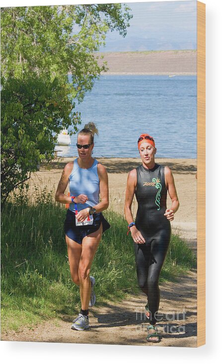 Female Wood Print featuring the photograph Runners at the 24 Hours of Triathlon by Steven Krull