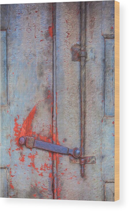 David Letts Wood Print featuring the painting Rusted Iron Door Handle by David Letts