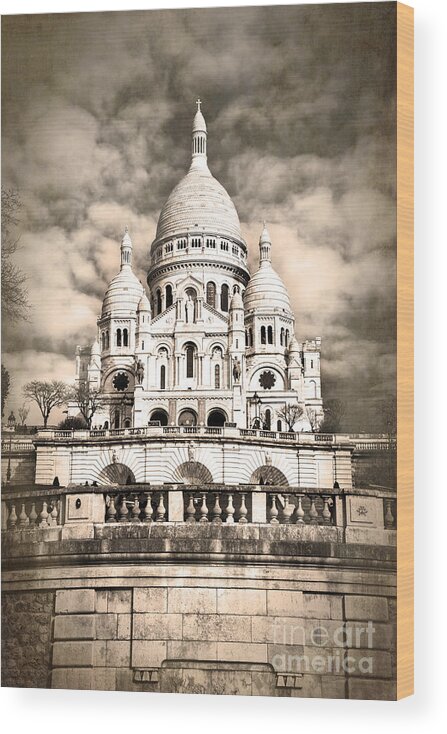 Paris Wood Print featuring the photograph Sacre Coeur sepia by Jane Rix