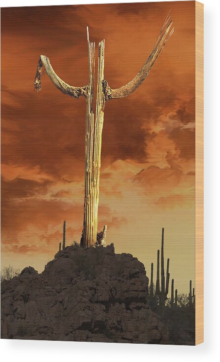 Saguaro Wood Print featuring the photograph Saguaro Sculpture by Mike Stephens