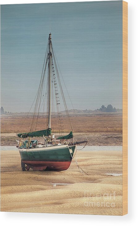Wells Wood Print featuring the photograph Norfolk sail boat stranded at low tide by Simon Bratt