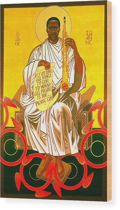 Saint John Coltrane Enthroned. Saint John Coltrane Icon Wood Print featuring the painting Saint John Coltrane Enthroned by Mark Dukes