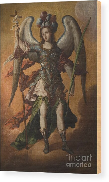 Anonymous � Spanish Colonial Wood Print featuring the painting Saint Michael the Archangel by Celestial Images