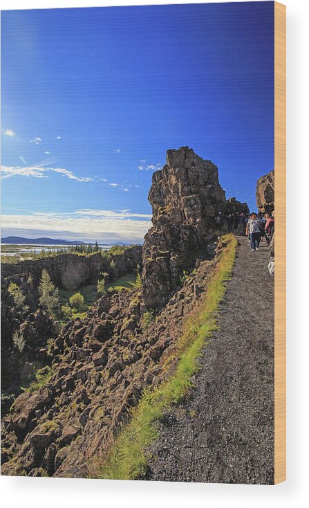 Volcano Wood Print featuring the photograph Scared earth at the Mid-Atlantic Rise in Thingvellir, Iceland by Allan Levin