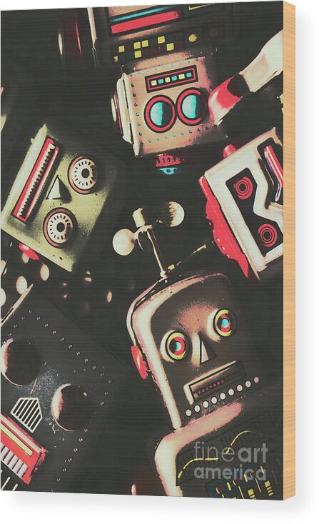 Head Wood Print featuring the photograph Science fiction robotic faces by Jorgo Photography