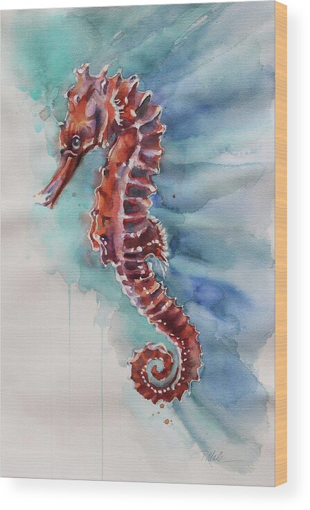 Beach Wood Print featuring the painting Seahorse 2 by Tracy Male