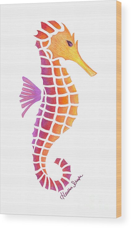 Seahorse Wood Print featuring the drawing Seahorse by Heather Schaefer