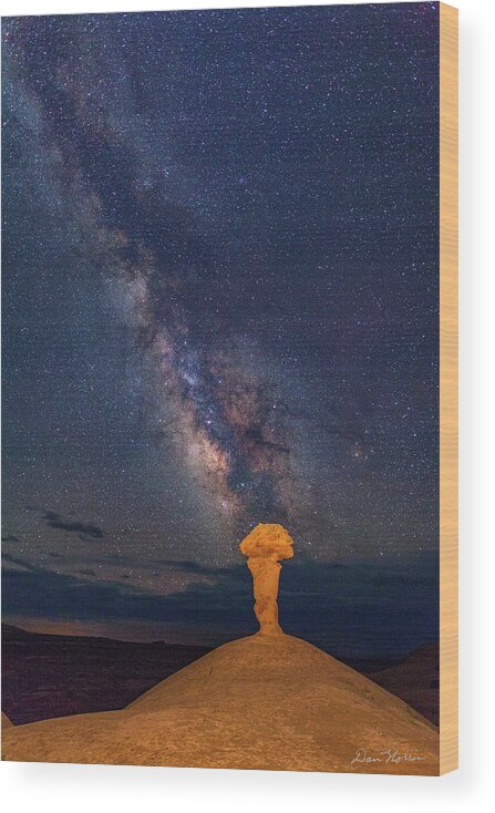 Moab Wood Print featuring the photograph Secret Spire and The Milky Way Vertical by Dan Norris