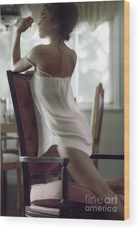 Sensual romantic portrait of sexy young woman in underwear leani Wood Print  by Awen Fine Art Prints - Fine Art America