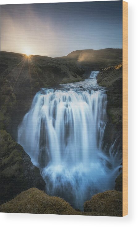 Iceland Wood Print featuring the photograph Setting Sun Above Iceland Waterfall by James Udall