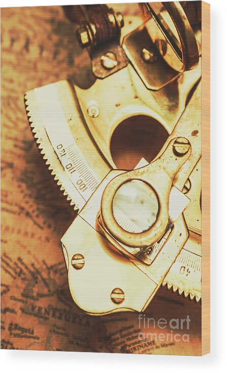 Navigation Wood Print featuring the photograph Sextant sailing navigation tool by Jorgo Photography