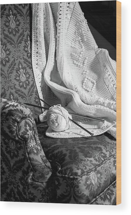 Still Life Wood Print featuring the photograph She Sits and Knits by Ira Marcus