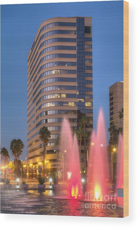 Long Beach; Diverse; Attractions For Travelers; City In Los Angeles County In Southern California; On The Pacific Coast Of The United States; Seventh Largest City In California; Metropolis; Vivid Tapestry Of Neighborhoods; Cultures; Easy; Breezy Lifestyle Wood Print featuring the photograph Shoreline Square Performing Arts Center by David Zanzinger