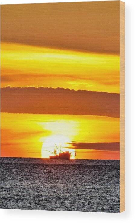 Shrimp Boat Wood Print featuring the photograph Shrimp Boat at Sunrise by Mary Ann Artz