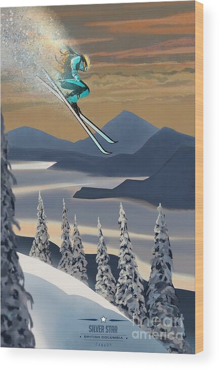 Retro Ski Art Wood Print featuring the painting Silver Star ski poster by Sassan Filsoof