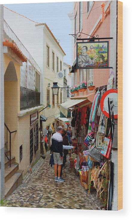 Street Scene Wood Print featuring the photograph Sintra Street Scene by Sally Weigand