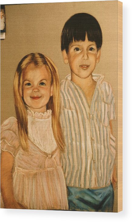 Pastel Wood Print featuring the painting Demo Pastel Sister and Brother by Charles Munn