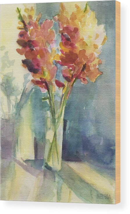 Floral Wood Print featuring the painting Snapdragons in Morning Light Floral Watercolor by Beverly Brown Prints