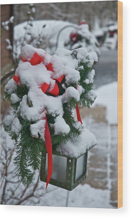 Christmas Wood Print featuring the photograph Snow Latern by Norman Peay