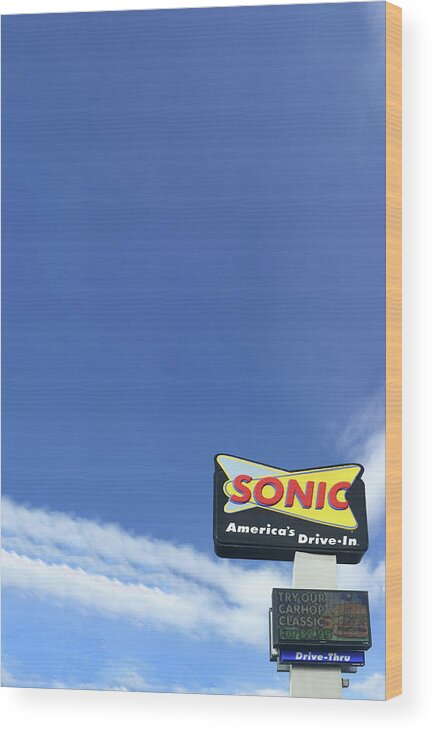 America's Wood Print featuring the photograph Sonic Americas Drive In Dark Blue Sky by Bert Peake