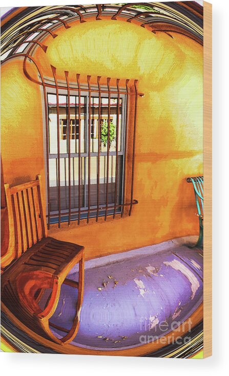 Porch Wood Print featuring the digital art Southwestern porch distortion with puple floor by Susan Vineyard