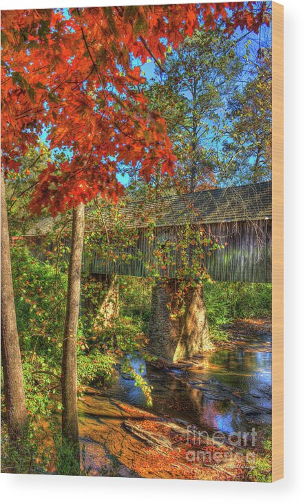 Reid Callaway Splash Of Color Wood Print featuring the photograph Splash Of Color Concord Covered Bridge Art by Reid Callaway