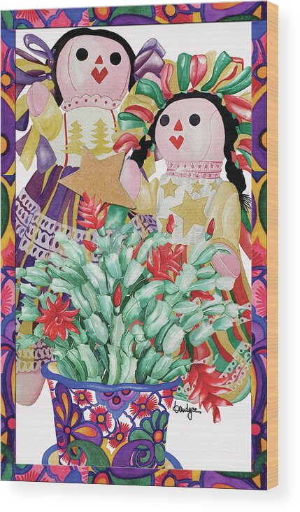 Christmas Card Wood Print featuring the painting Starring the Christmas Cactus by Kandyce Waltensperger
