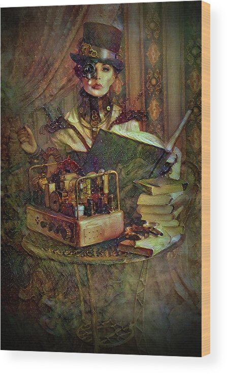 Steampunk Lady Wood Print featuring the mixed media Steampunk Scientist Lady by Lilia S