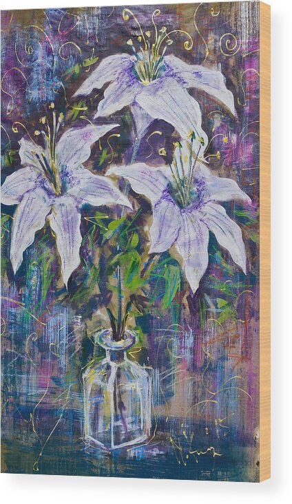 Still Life Wood Print featuring the painting Still life with white lilies by Maxim Komissarchik