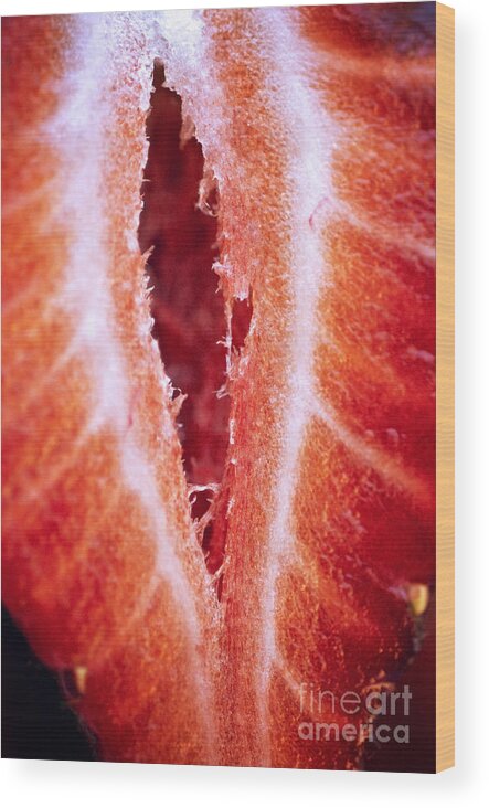 Abstract Wood Print featuring the photograph Strawberry Half by Ray Laskowitz - Printscapes