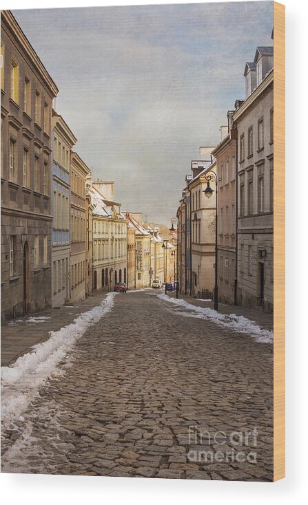Buildings Wood Print featuring the photograph Street in Warsaw, Poland by Juli Scalzi