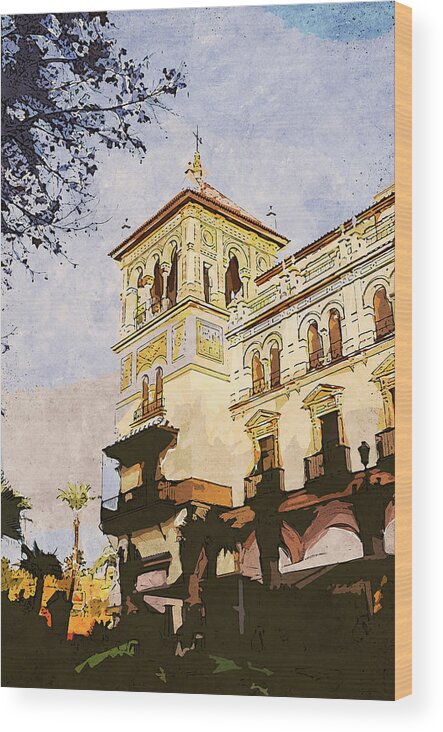 Sevilla Wood Print featuring the painting Streets of Seville, Spain - 01 by AM FineArtPrints