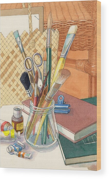 Still Life Wood Print featuring the painting Studio by Judith Kunzle