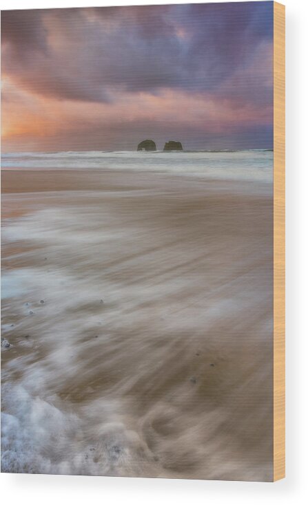Oregon Wood Print featuring the photograph Sunrise Storm At Twin Rocks by Darren White