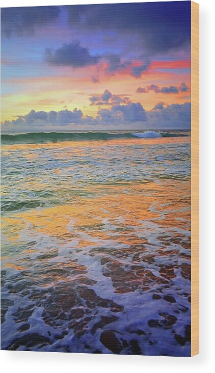 Ocean Wood Print featuring the photograph Sunset and Sea Foam by Tara Turner