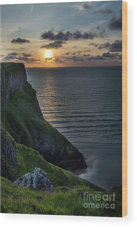 Sunset Wood Print featuring the photograph Sunset at Rhossili Bay by Perry Rodriguez