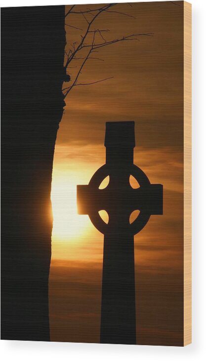 Sunset Wood Print featuring the photograph Sunset High Cross by Martina Fagan