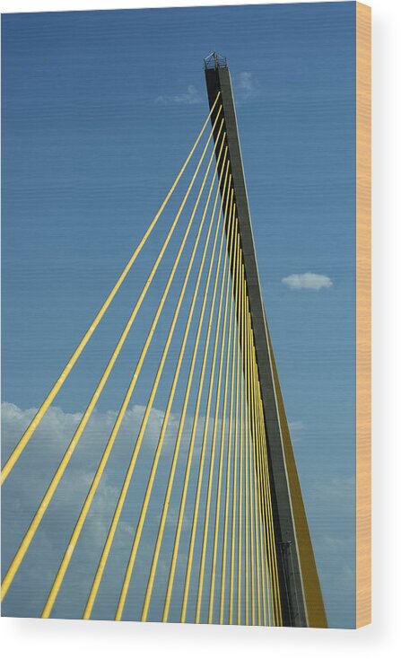 Bridge Wood Print featuring the photograph Sunshine Skyway Bridge - Color by Mitch Spence