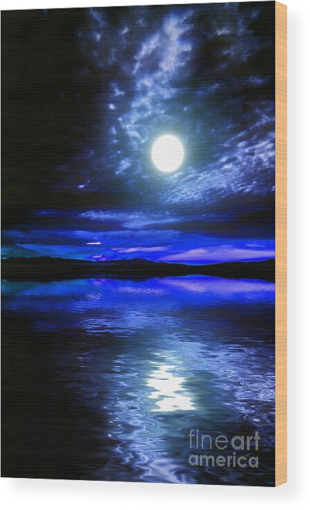 Supermoon Wood Print featuring the photograph Supermoon Over Lake 2 by Elaine Hunter